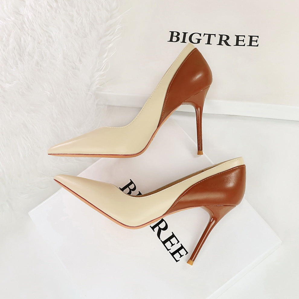 Retro Colorblock Design Stiletto Heel Women's Pointed Toe Pumps