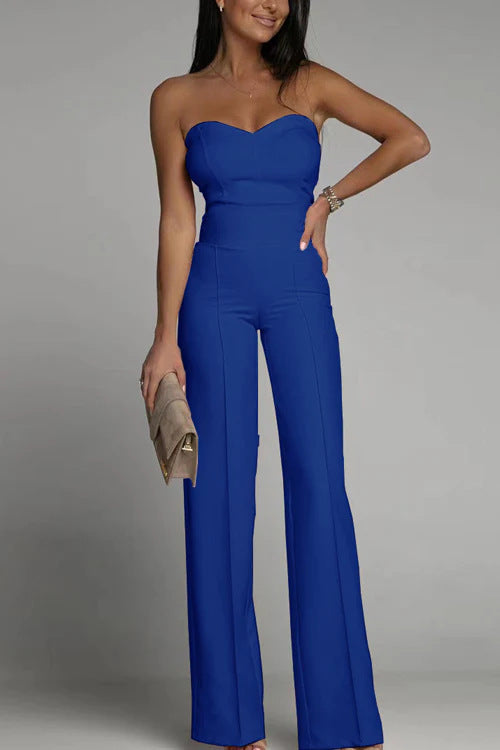 Sleeveless Strapless Women's Skinny Fit Tube Top Straight Jumpsuit