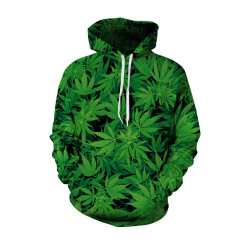 Unisex Green Hemp Leaf Print Hoodie Sweatshirt