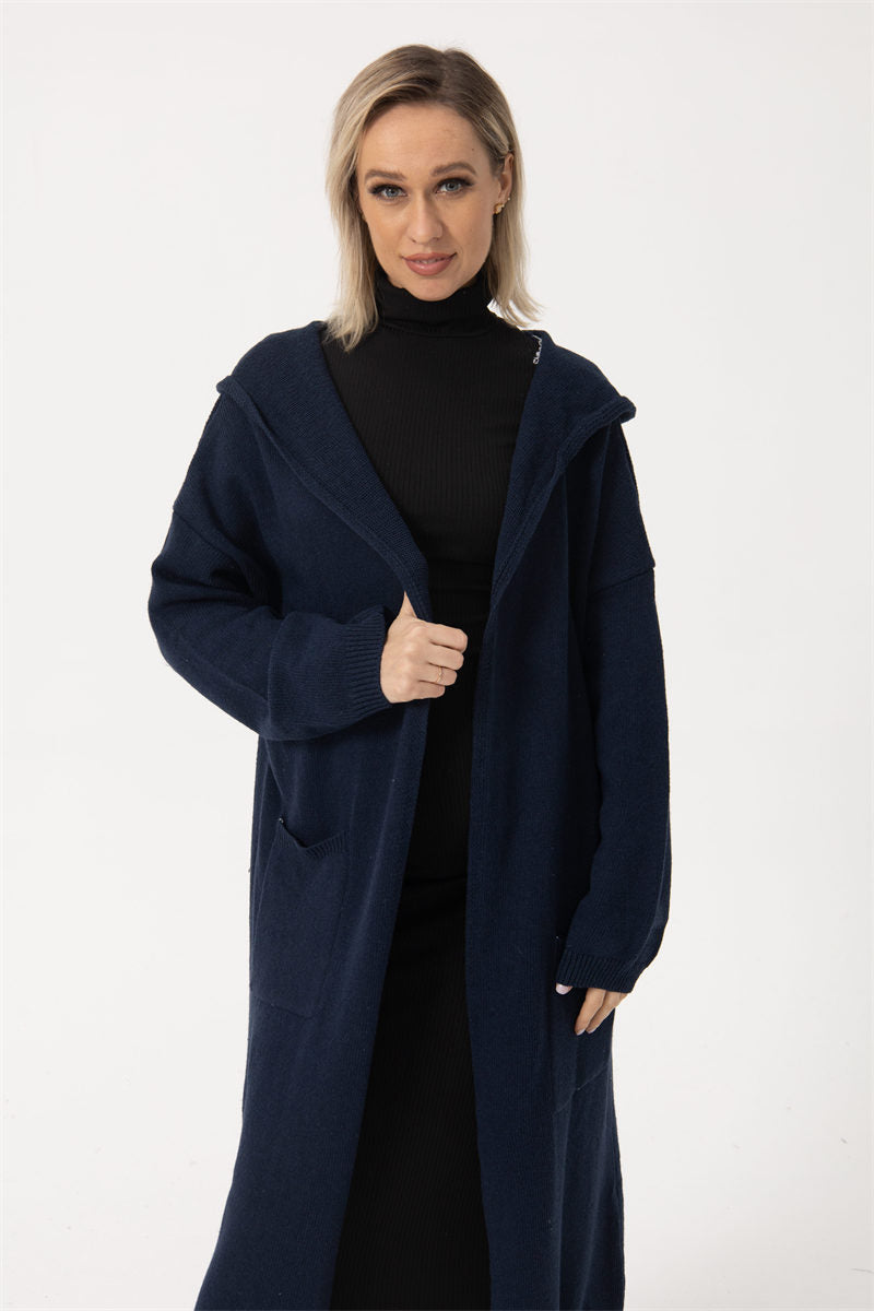 Loose Oversized Knitted Women's Drawstring Hoodie Cardigan Maxi Sweater to 3X Plus Size