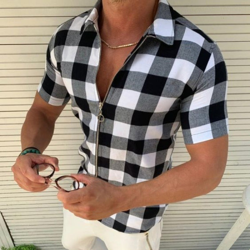 Men's Plaid Zipper Front Short Sleeve Shirt to 3X Big & Tall