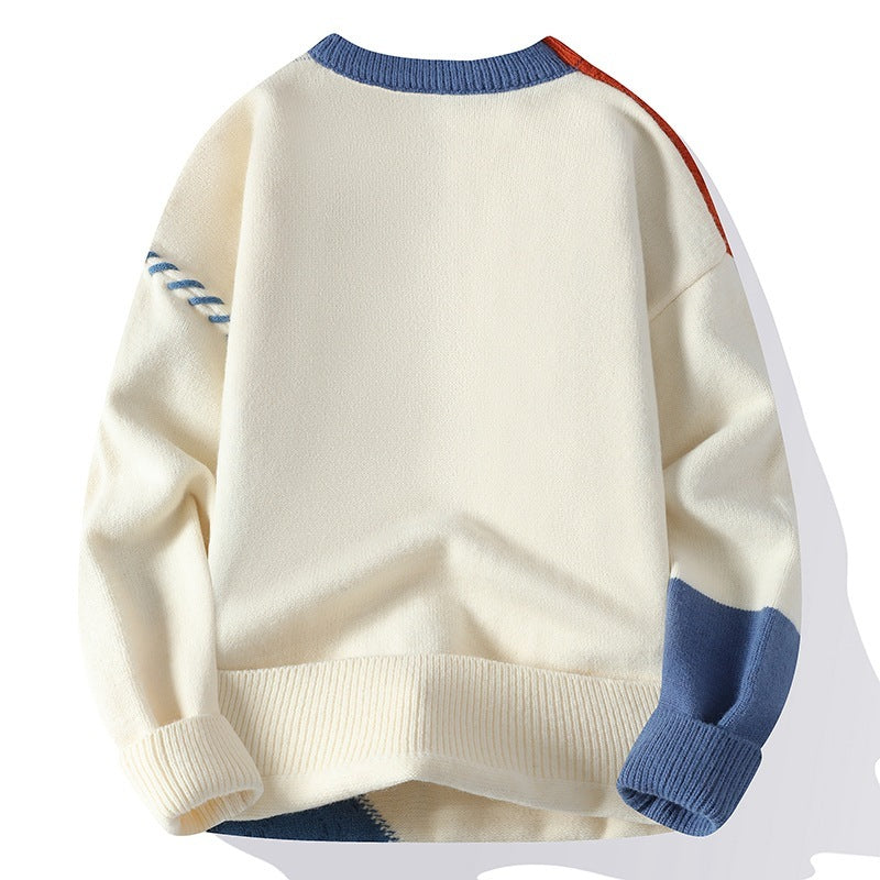 Men's Colorblock Stitch Pattern Oversized Hip-Hop Pullover Long Sleeve Sweater