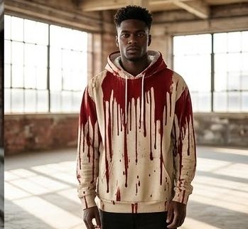 Men's Drawstring Hip-Hop 3D Blood Print Halloween Long Sleeve Hoodie Sweatshirts to 5X Big & Tall - 14 Patterns