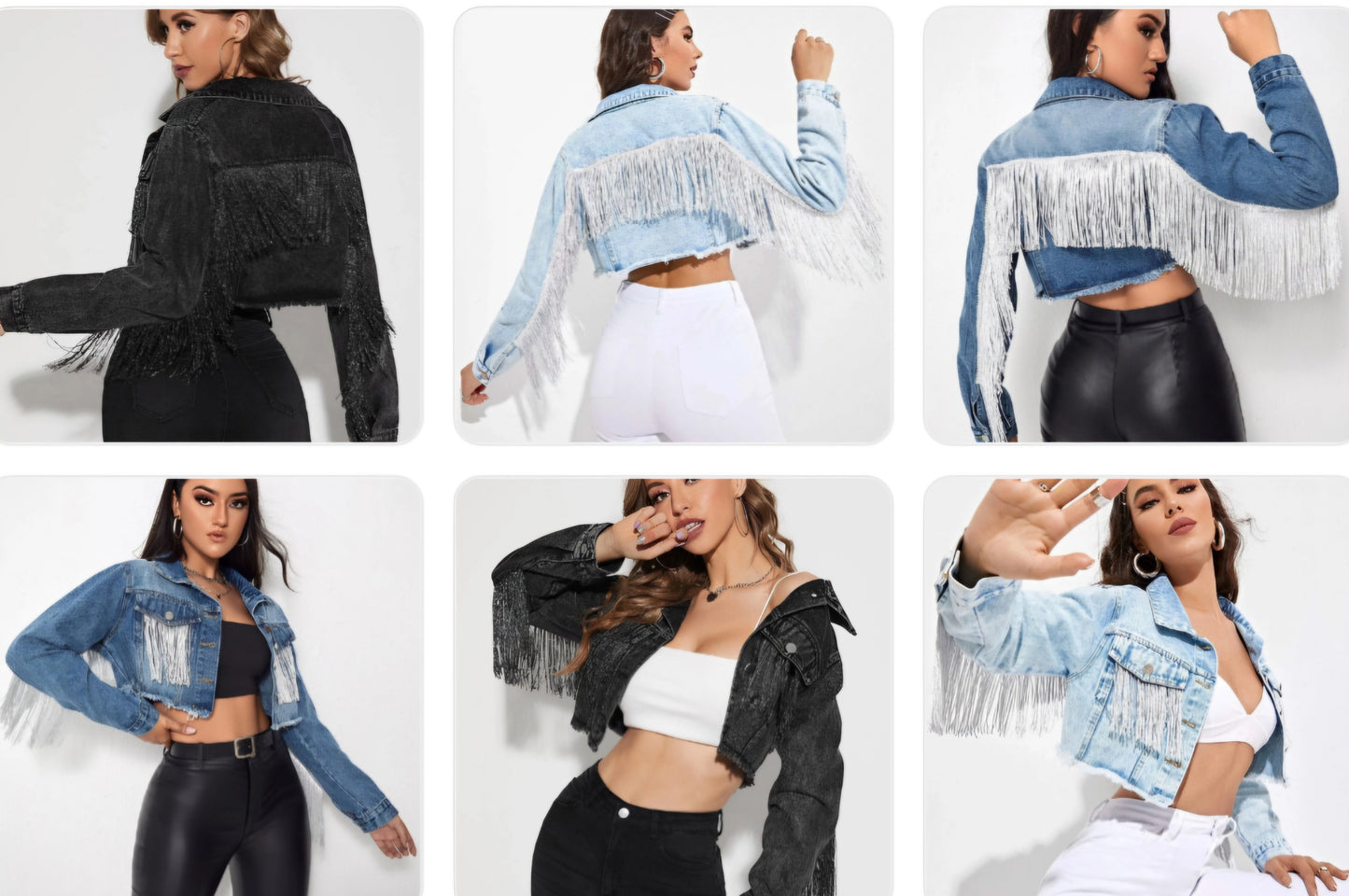 Women's Fringe Jacket Tassel Cropped Denim Jacket Raw Hem Ripped Crop Jean Jackets