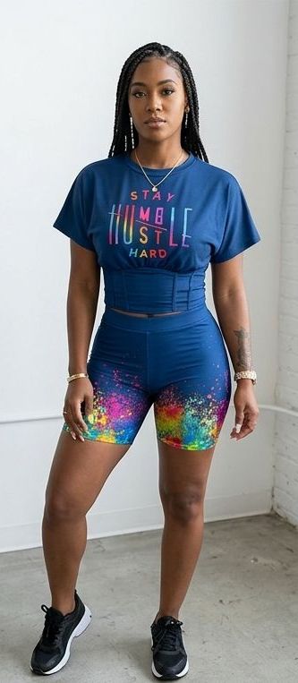 "NOPE Not Today"/Faith/Lip/Striped/Stiletto/Eyelash Print Women’s O-Neck Short Sleeve T-Shirt + Mini Shorts 2-Piece Set