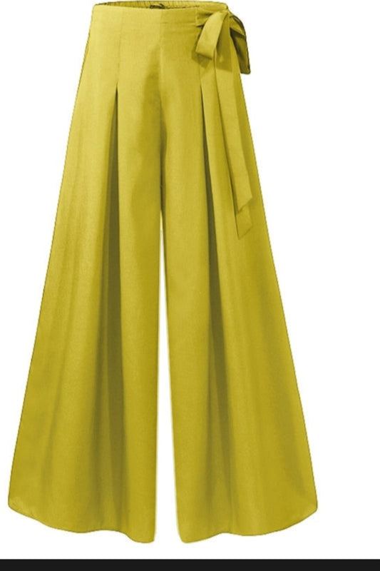 Pleated High Waist Solid Flare Trouser Wide Leg Pants