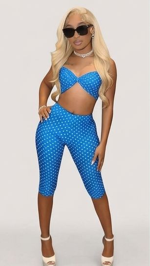 Polka Dot Print Women's Bikini Top + Skin Tight Capri Pants 2-Piece Set