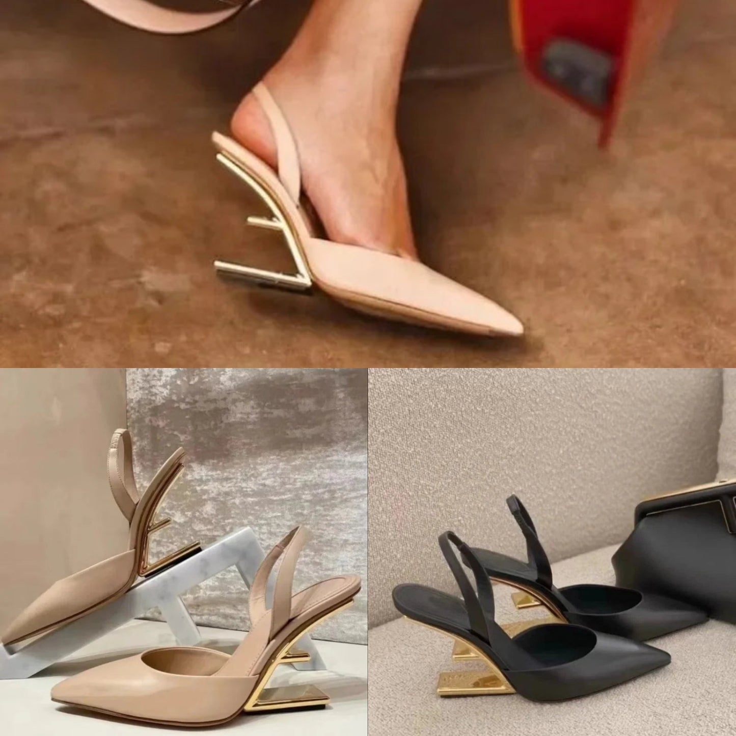 Solid Color Women's Rear Trip Strap Pointed Toe Mules