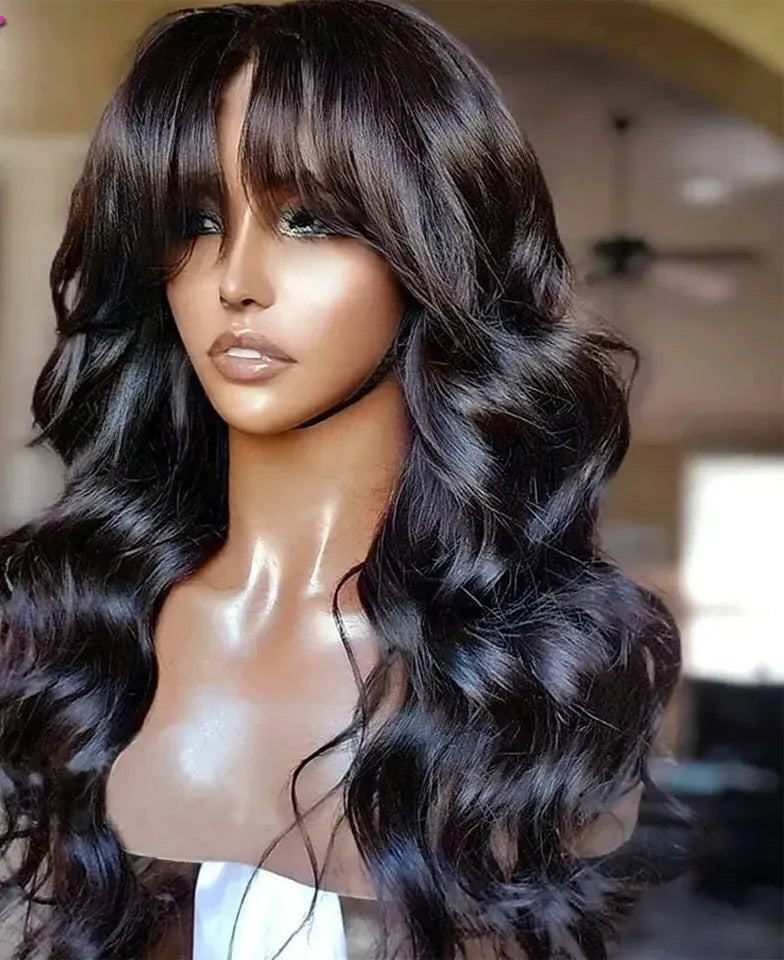 Brazilian Body Wave Lacefront 100% Human Hair Pre-Plucked 13x4 Fringe w/ Bangs Glueless Wig