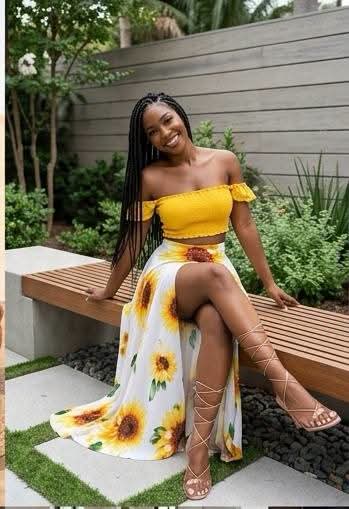 Polka Dot/Floral/Leaf/Peacock Off-the-Shoulder Short Sleeve Top & High Slit Maxi Skirt Women's 2-Piece Set to 3X Plus Size