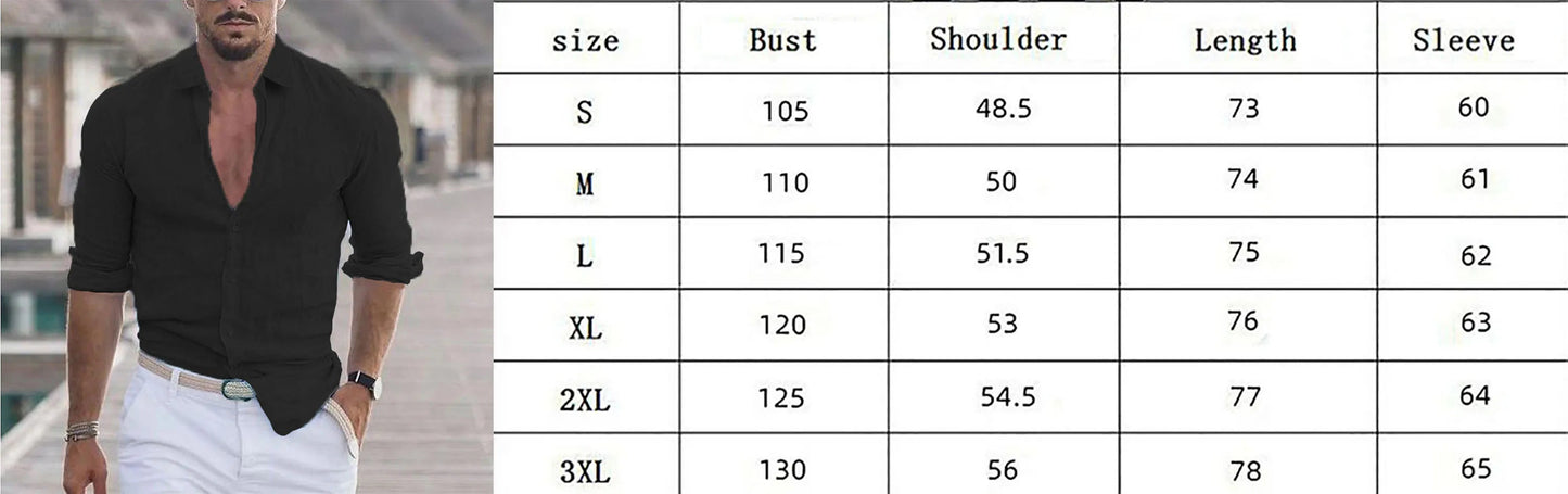 Men's Solid Color Single Breasted Button-Up Long Sleeve Turn-Down Collar Beach Shirt