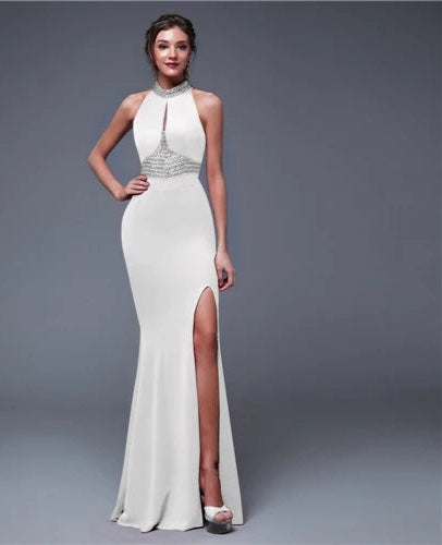 Sleeveless Cut-Out Backless High Side Slit Solid Prom/Bridesmaid Formal Mermaid Party Dress