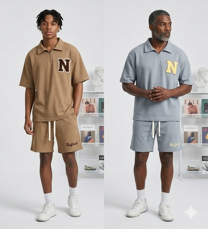 Men's Hip-Hop Streetwear Initial Letter Print Polo Shirt + Drawstring Shorts 2-Piece Set