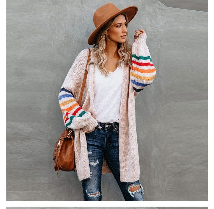 Striped Women's Open Maxi Cardigan Sweater