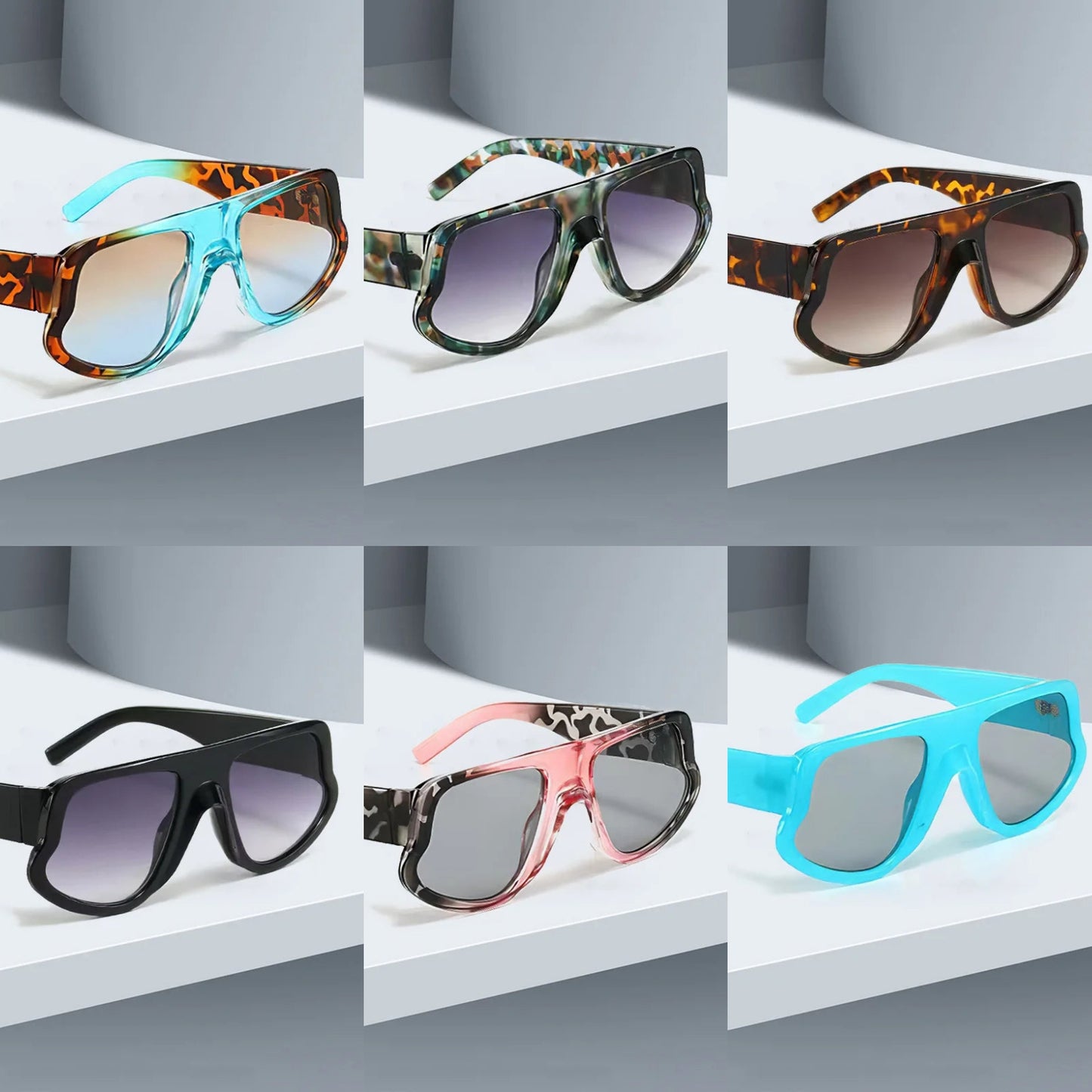Rectangle Leopard Colorblock/Solid Color Women's Sunglasses