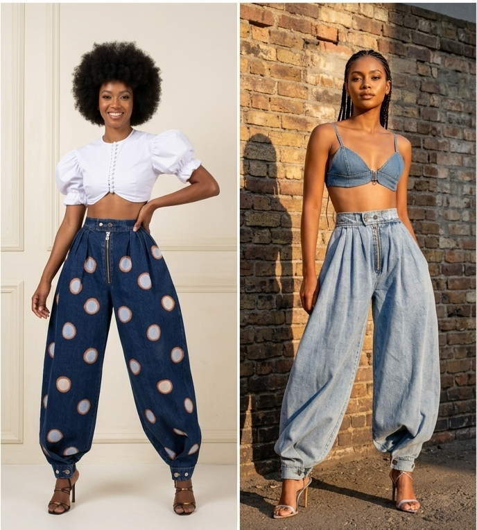 Denim Baggy High Waist Ankle-Length Women's Zipper Harem Jeans to 3X Plus Size