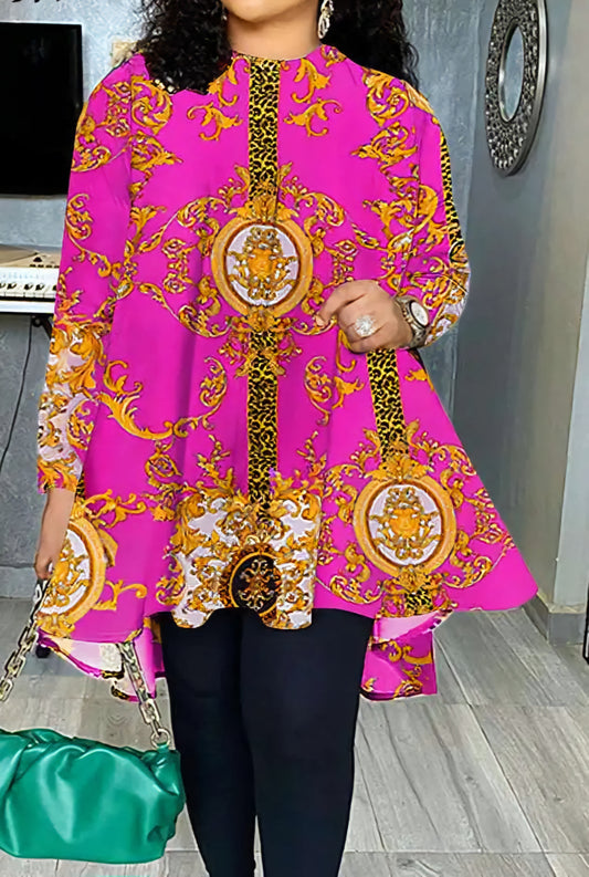 Baroque Bohemian Oversized Long Sleeve Tunic/Maxi Blouse to 5X Plus Size