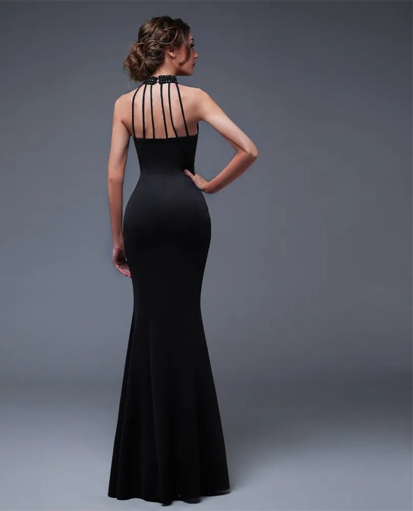 Sleeveless Cut-Out Backless High Side Slit Solid Prom/Bridesmaid Formal Mermaid Party Dress