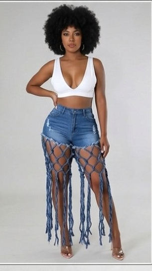 Denim Western Hanging Tassel Fringe Hip-Hop Streetwear Women's Cowgirl Jean Shorts to 3X Plus Size