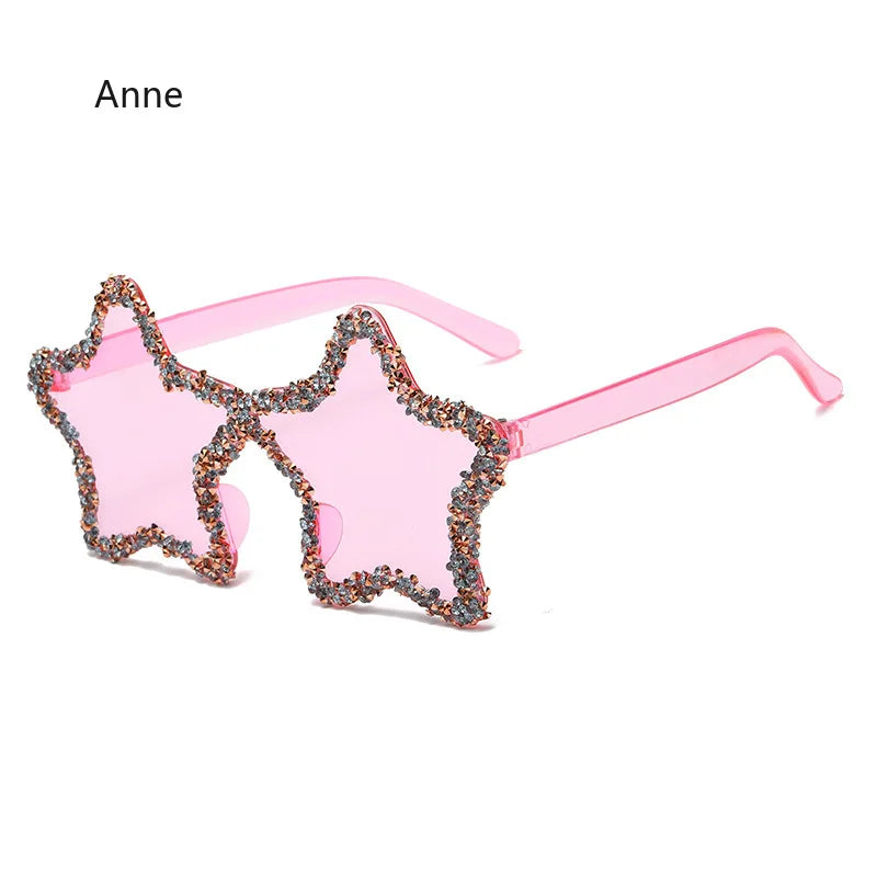 Star Shaped Diamond Rhinestone Blinged-Out Rimless Unisex Sunglasses