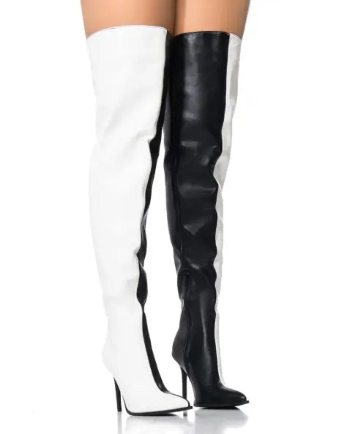 Colorblock 2-Tone Stiletto Heel Over-the-Knee Pointed Toe Side Zipper Boots