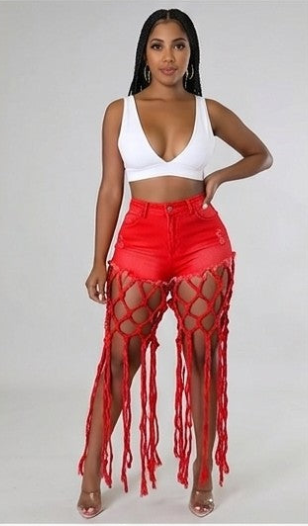 Denim Western Hanging Tassel Fringe Hip-Hop Streetwear Women's Cowgirl Jean Shorts to 3X Plus Size