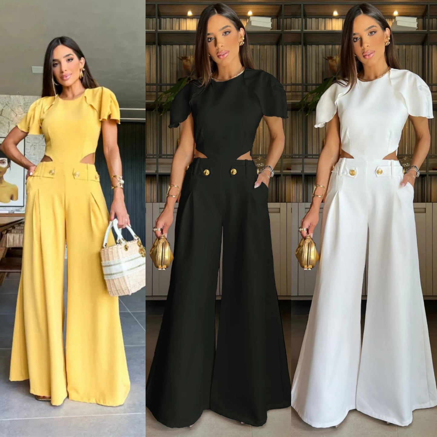 Flower Embroidered Backless High Street Cropped Backless Blazer + Wide Leg Pants Women's Suit or Hollow-Out Short Sleeve or Sleeveless Floral/Solid Jumpsuits