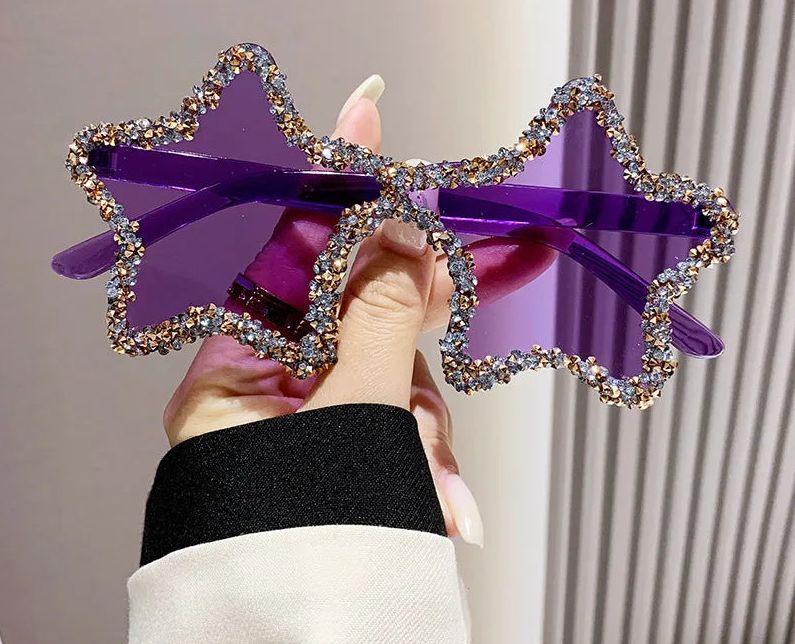 Star Shaped Diamond Rhinestone Blinged-Out Rimless Unisex Sunglasses