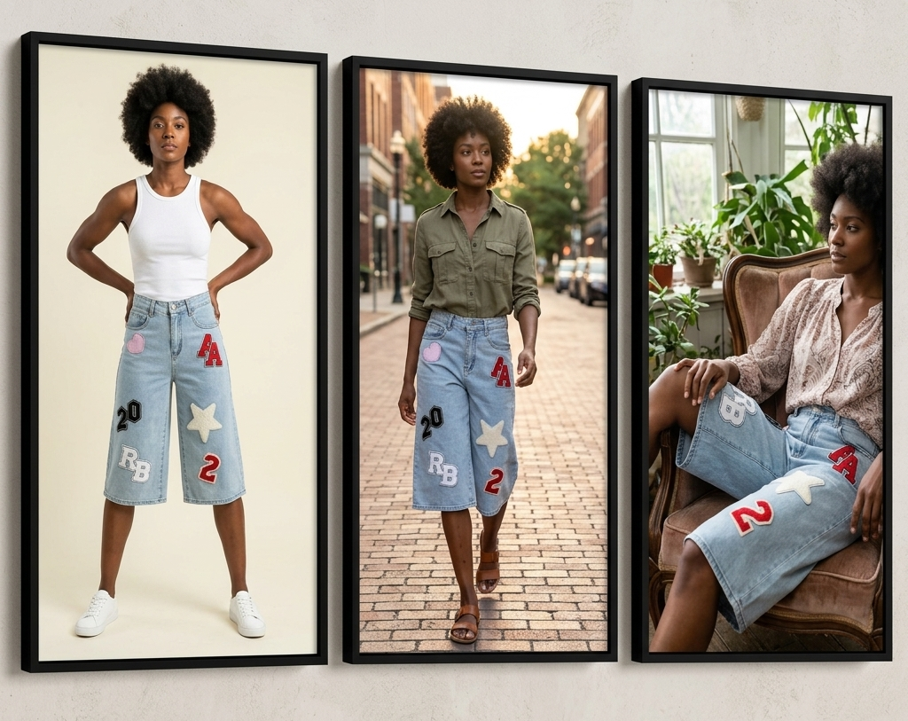 Varsity Style Embroidered Hip-Hop Streetwear Women's Knee Length Jean Shorts