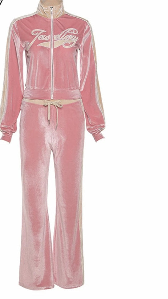 "Jewellry" Velvet Ladies Zipper Tracksuit