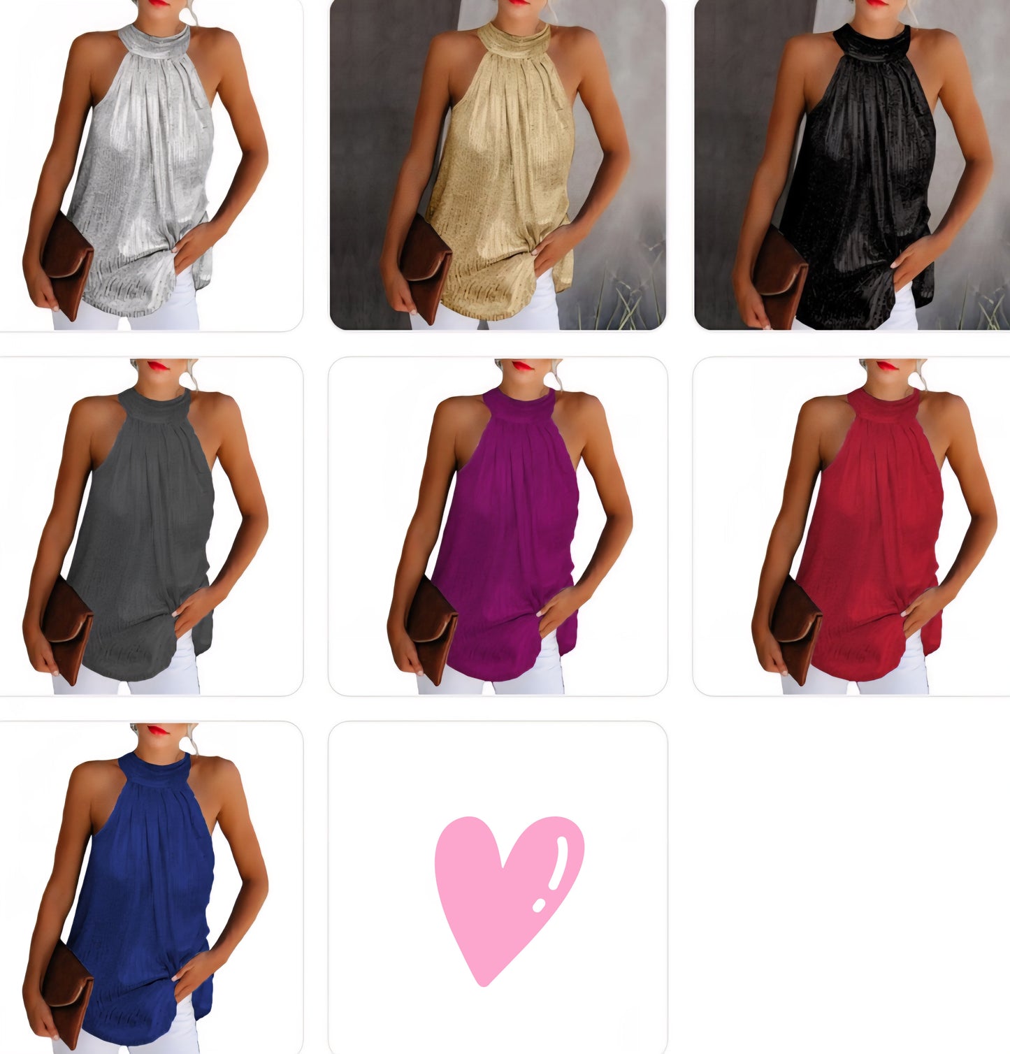 Sleeveless Metallic Glitter Halter O-Neck Strapless Women's Top to 5X Plus Size