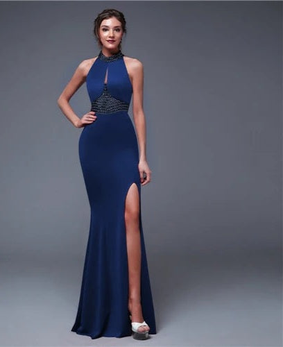 Sleeveless Cut-Out Backless High Side Slit Solid Prom/Bridesmaid Formal Mermaid Party Dress