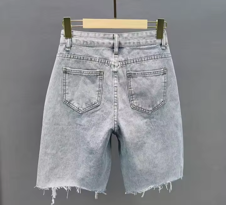 Denim Ripped Faded Diamond Embellished Women's Jean Bermuda Shorts to 3X Plus Size