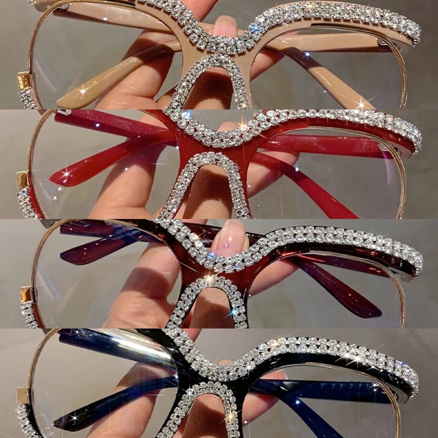 Rhinestone Crystal Decor Round Oversized Reading Eyeglasses