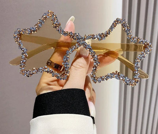 Star Shaped Diamond Rhinestone Blinged-Out Rimless Unisex Sunglasses