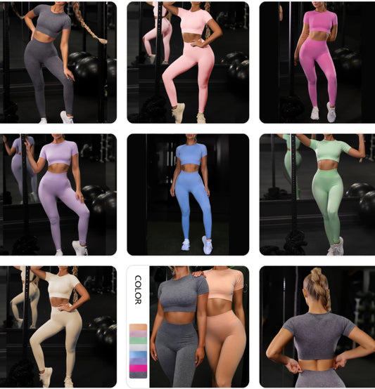 Seamless Women's Gym Crop Top + Leggings 2-Piece Workout Athleseuire Set