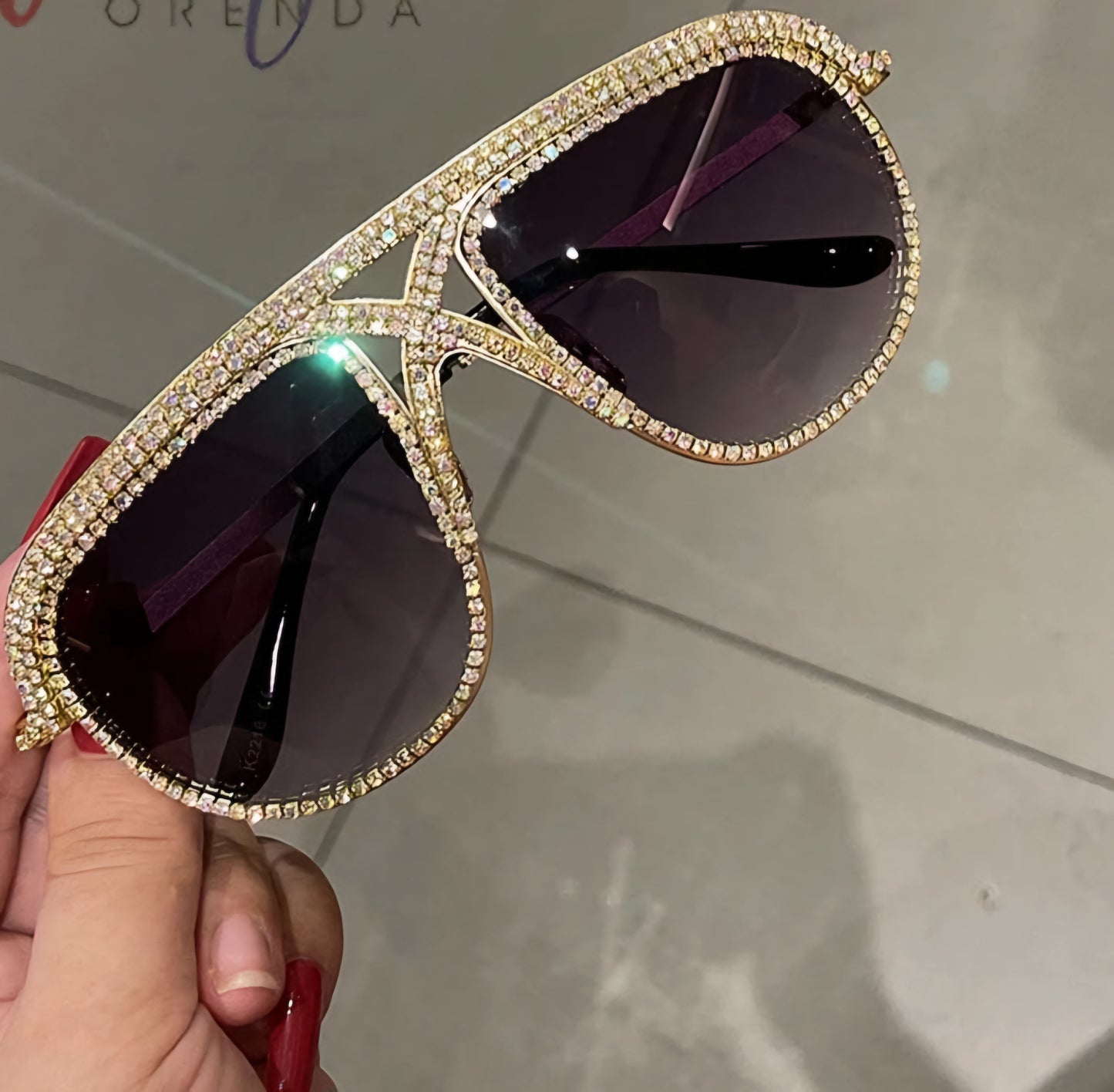 Metallic Iced Out Women's Criss-Cross Rhinestone Encrusted Oversized Shield Sunglasses