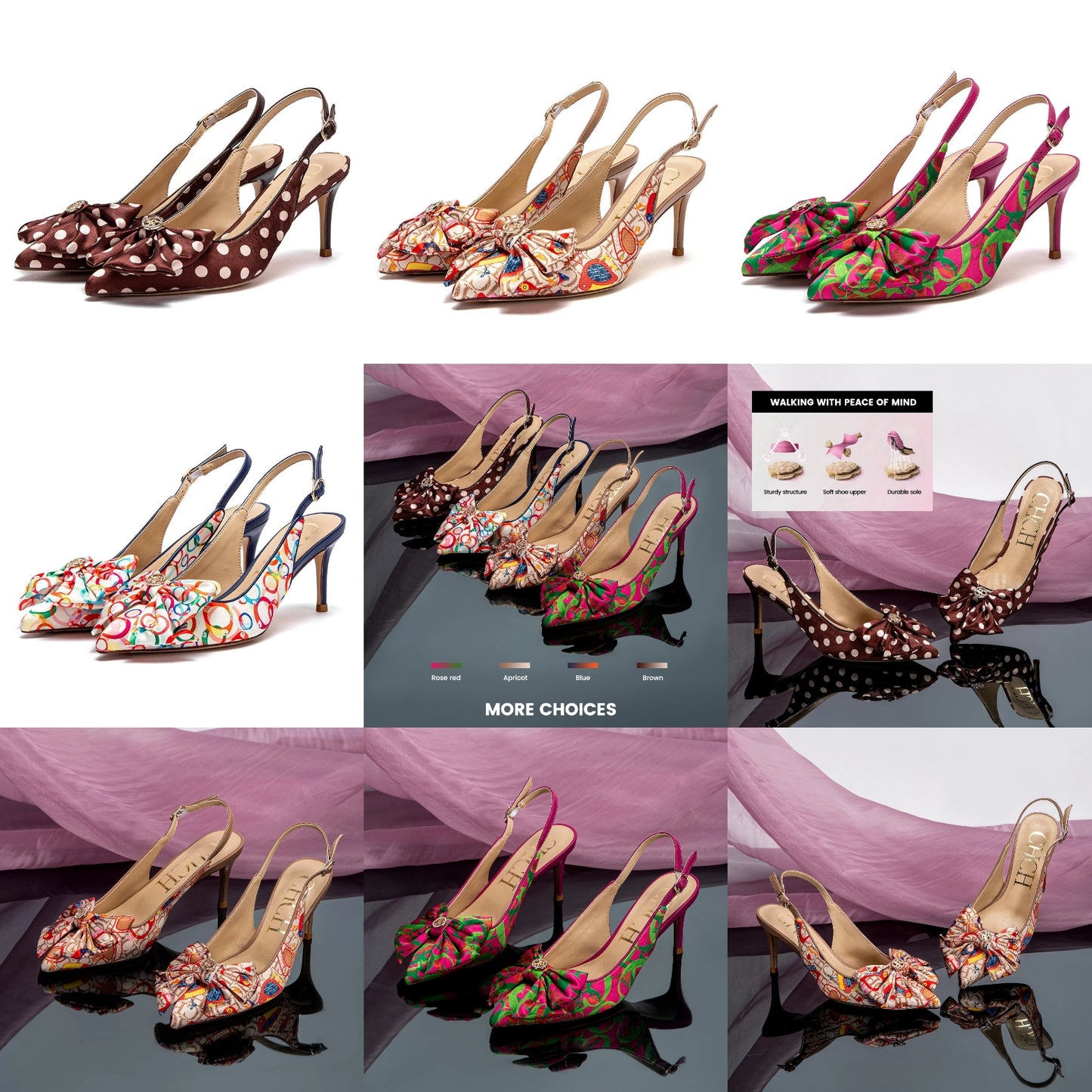 Bowtie Floral/Geometric/Polka Dot/Monogram Letter Print Design Women's High Heel Slingback Pumps