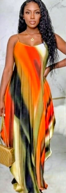 Rainbow Striped Colorblock Ruffled Sleeveless V-Neck Harem Maxi Dress