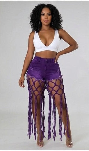Denim Western Hanging Tassel Fringe Hip-Hop Streetwear Women's Cowgirl Jean Shorts to 3X Plus Size