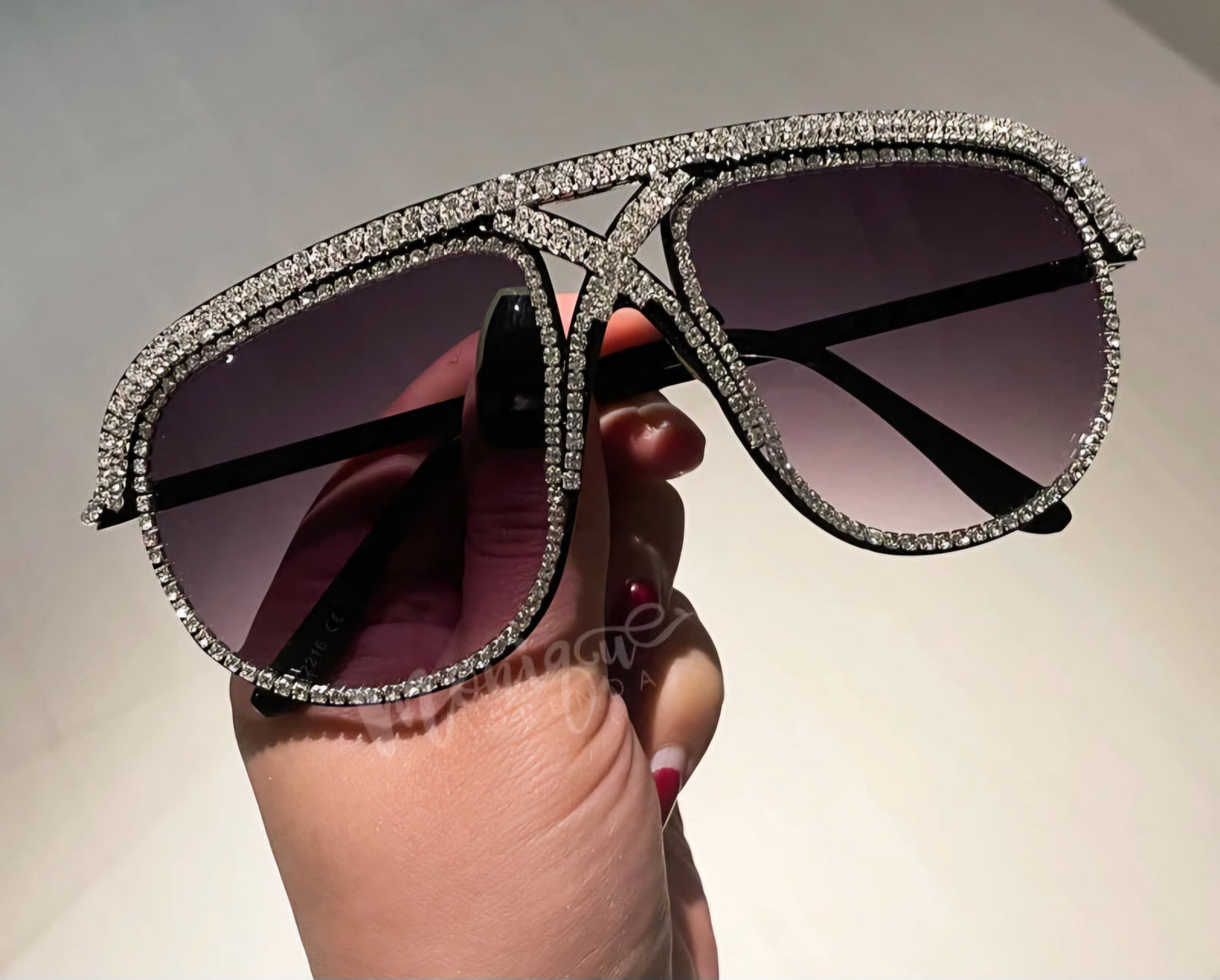 Metallic Iced Out Women's Criss-Cross Rhinestone Encrusted Oversized Shield Sunglasses