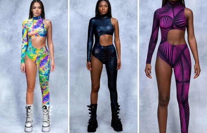Irregular Asymmetrical One Sleeve Rainbow Geometric Striped Floral Hollow-Out 3D Print One Leg Jumpsuit to 3X Plus Size