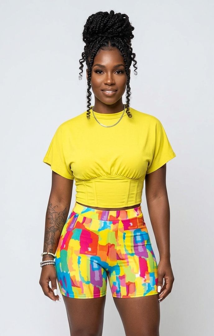 "NOPE Not Today"/Faith/Lip/Striped/Stiletto/Eyelash Print Women’s O-Neck Short Sleeve T-Shirt + Mini Shorts 2-Piece Set