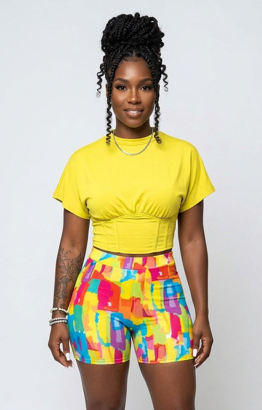 "NOPE Not Today"/Faith/Lip/Striped/Stiletto/Eyelash Print Women’s O-Neck Short Sleeve T-Shirt + Mini Shorts 2-Piece Set