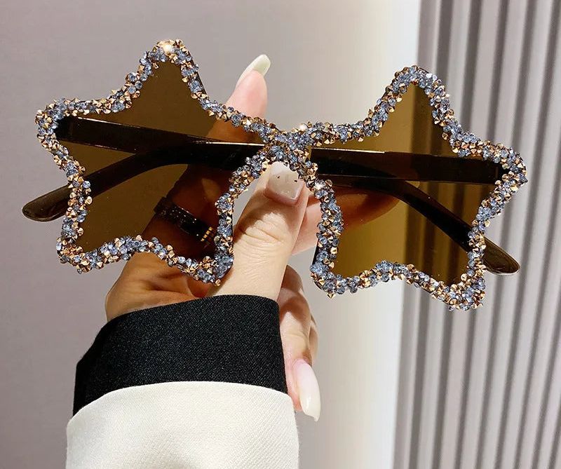 Star Shaped Diamond Rhinestone Blinged-Out Rimless Unisex Sunglasses