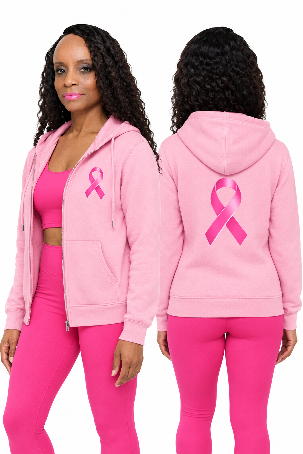 Breast Cancer Awareness Symbol Back Design Women's Zipper Hoodie Sweatshirt to 3X Plus Size