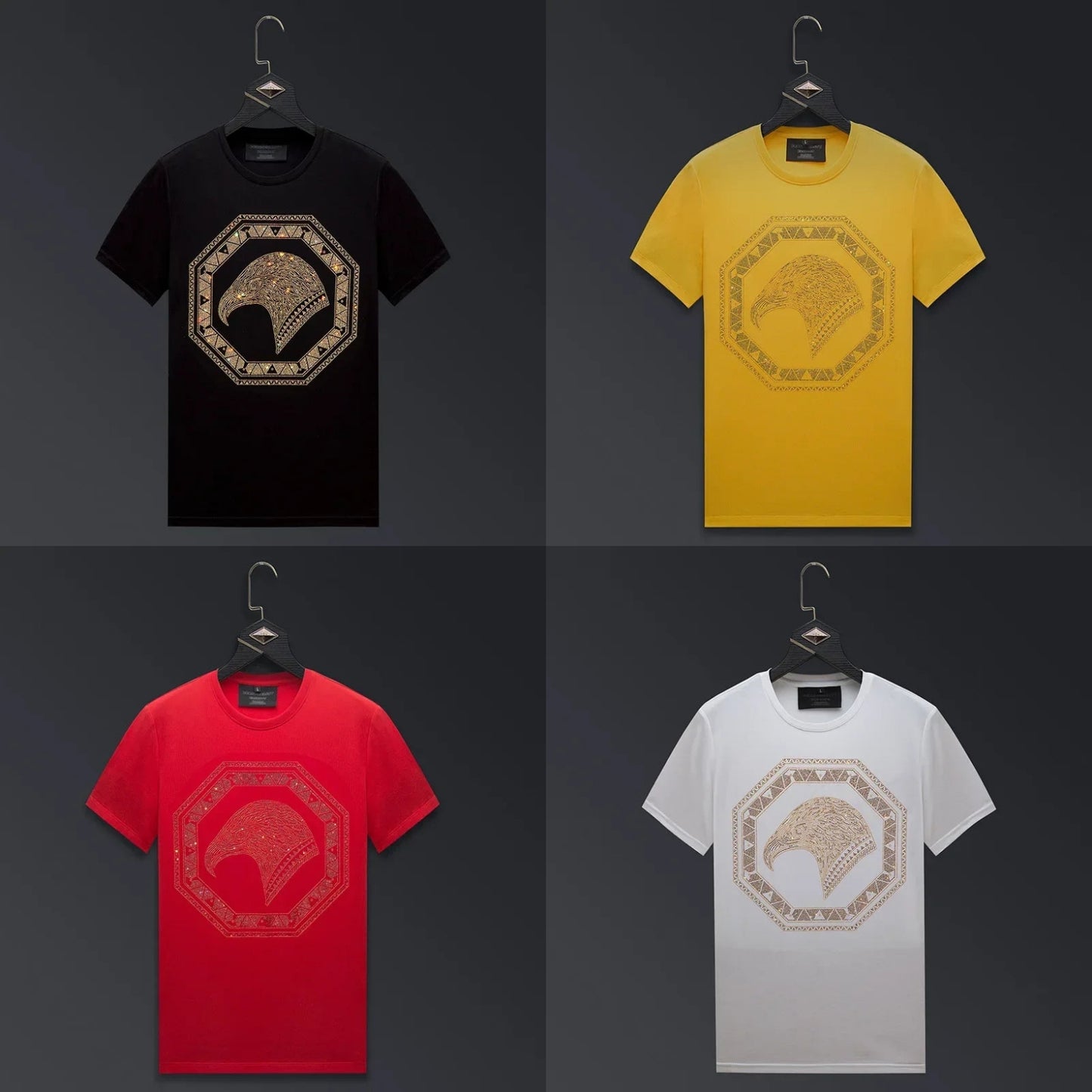 Men's Rhinestone Eagle Print Streetwear O Neck Short Sleeve Cotton T-Shirt