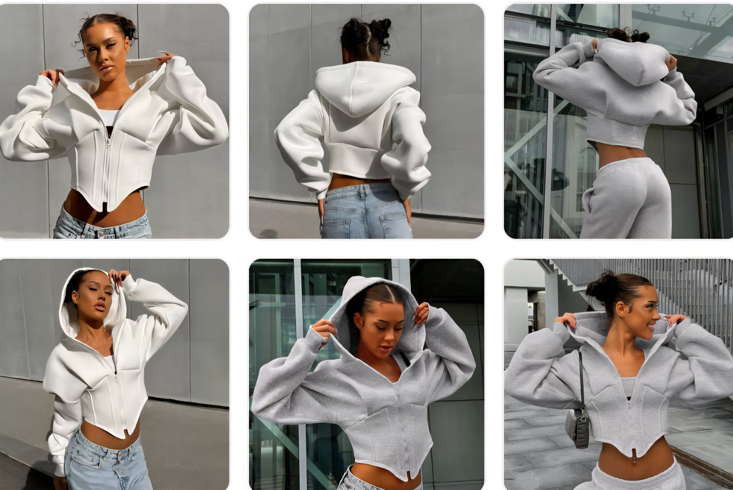 Corset Design Streetwear Long Sleeve Women's Zipper Hip-Hop Hoodie Jacket