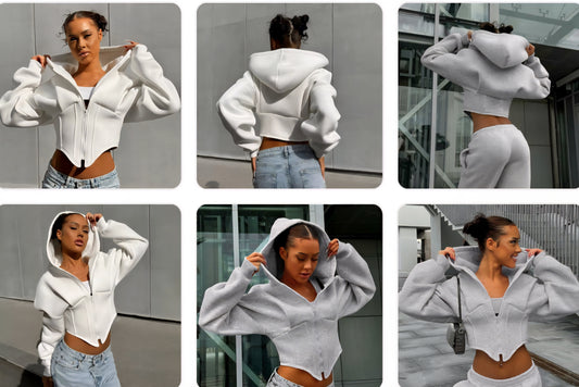 Corset Design Streetwear Long Sleeve Women's Zipper Hip-Hop Hoodie Jacket