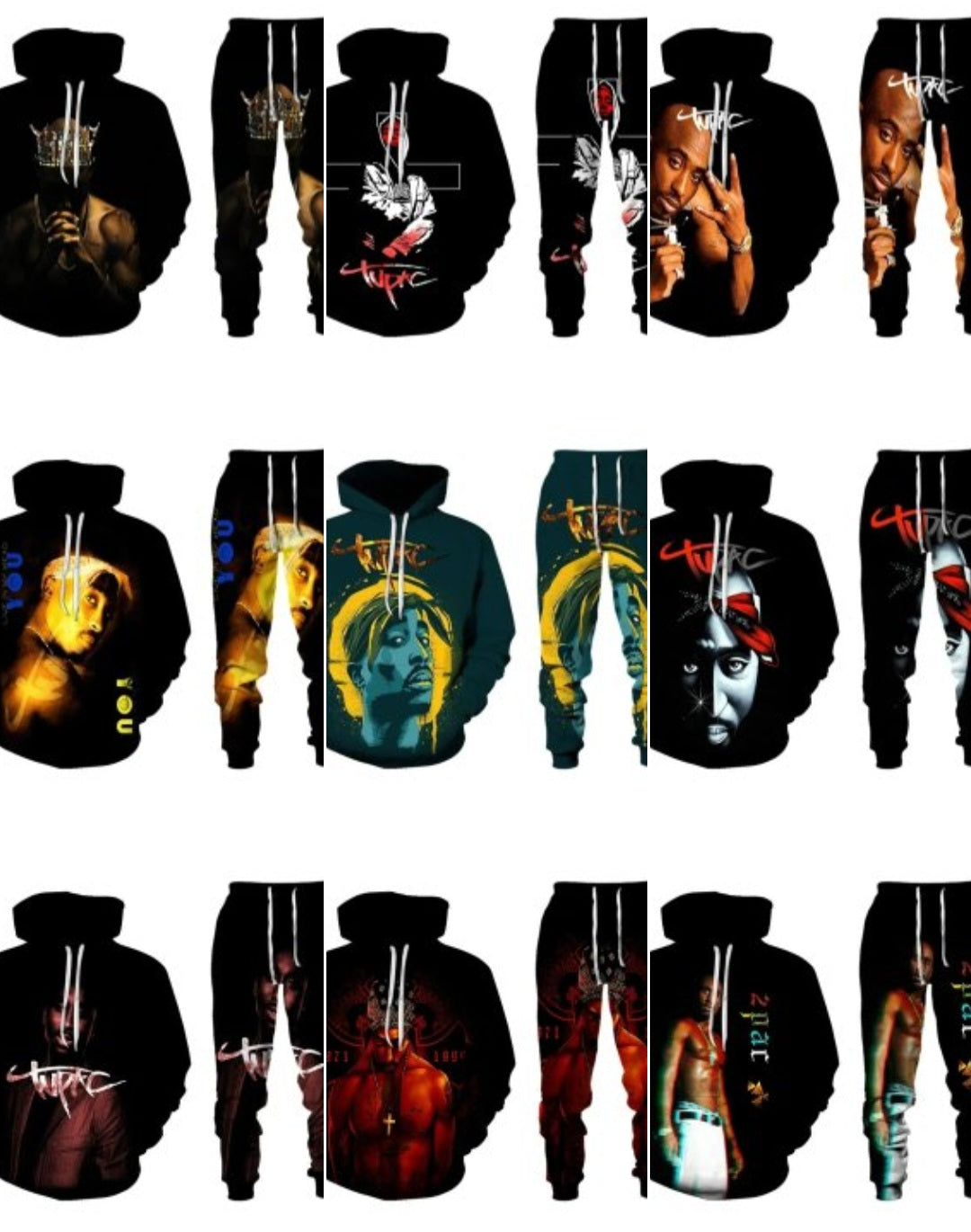 Drawstring Men's Unisex Tupac 3D Graphic Print Hoodie Sweatshirt + Jogger Sweatpants Tracksuit